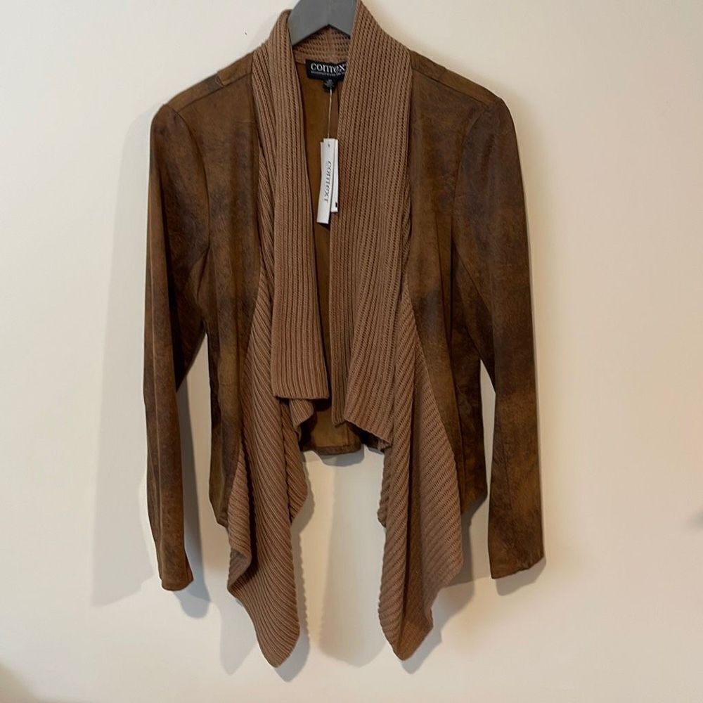 Context‎ Women's Sweater Jacket Open Fron Shawl Drape Distressed Natural Small